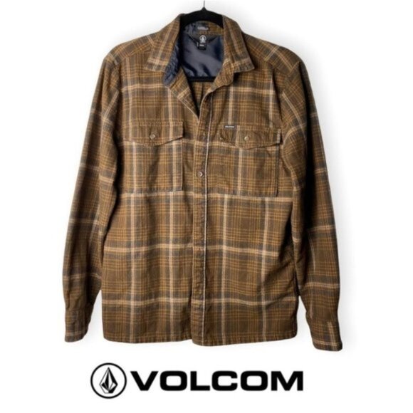 Volcom Mens Brown  Plaid Classic Fit Button Up Long Sleeve Shirt - Picture 1 of 8